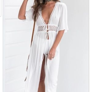 White crotchet trim maxi cover up